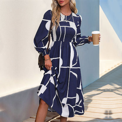 Damen Midi-Kleid Geometrisches Muster Eleganter Schnitt