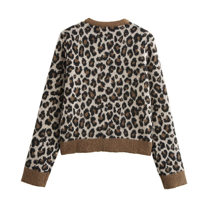 Damen Strickcardigan Animal-Print Mit Taschen Beige