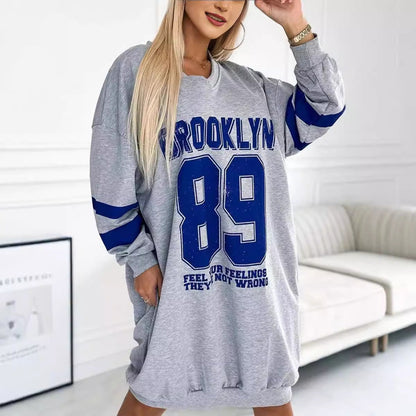 Damen Oversized Kleid Sportlich Grafikdruck V-Ausschnitt Schwarz - Norvielle