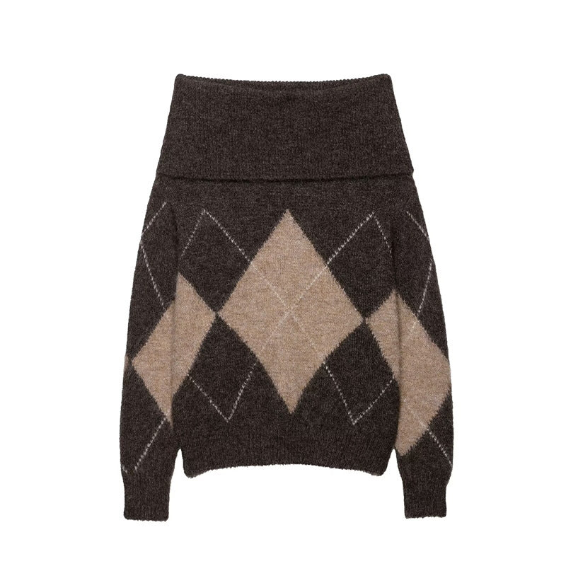 Damen Grobstrickpullover Diamantmuster Norvielle