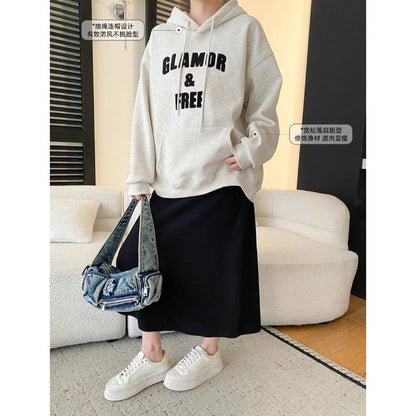 Damen Kapuzenpullover Lässiger Schnitt Mit Schriftzug Beige