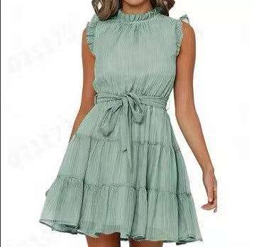 Damen Halbarmkleid Rüschendetails Taillenknoten Norvielle