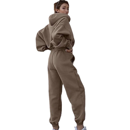 Damen Fleece-Jumpsuit Oversized Kapuze Elastischer Bund