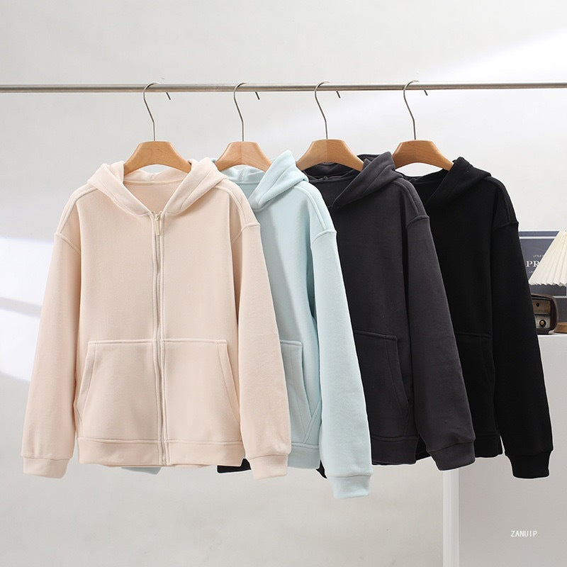 Damen Fleece-Hoodie Durchgehender Reißverschluss Kängurutaschen