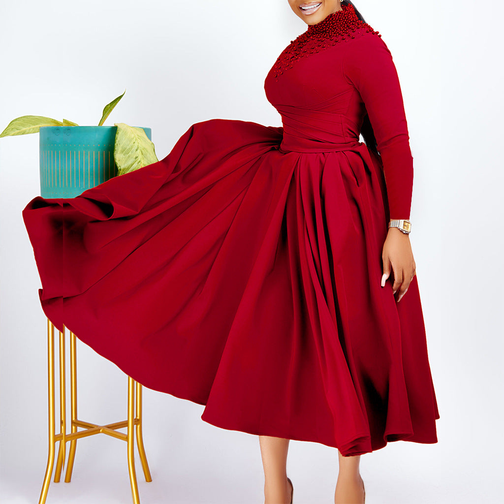 Damen Maxikleid mit Perlenverzierung Tailliert