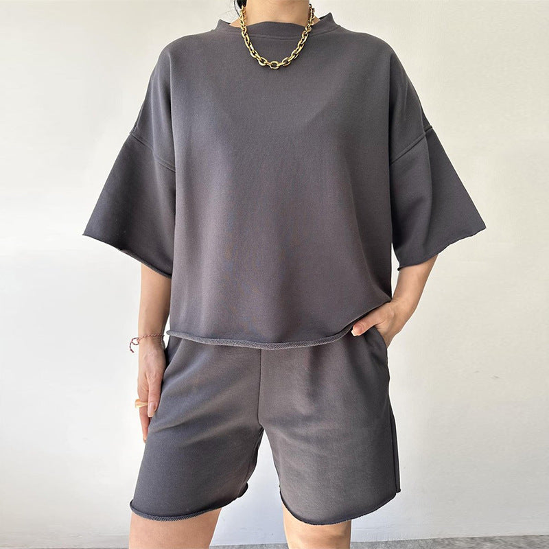 Damen Oversized Freizeitset Kurzärmelig Weite Shorts Norvielle
