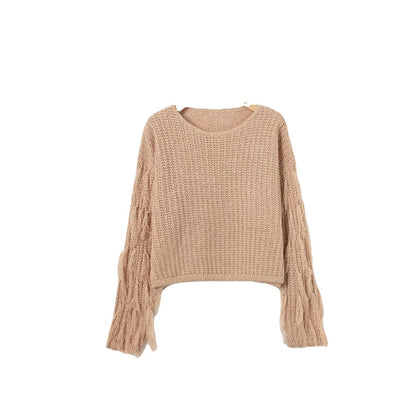 Damen Grobstrickpullover Fransige Ärmel Norvielle