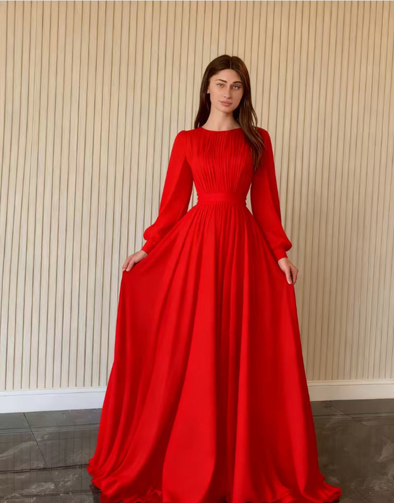 Damen Maxikleid Gerafftes Oberteil Länge Lang Ärmel Norvielle