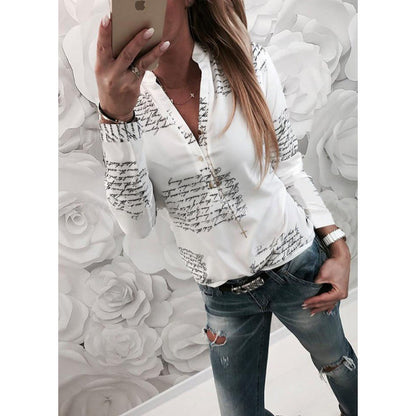 Damen Bluse Künstler-Schriftmuster Eleganter Schnitt