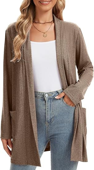 Damen Langarm-Cardigan Offene Front Taschen Norvielle