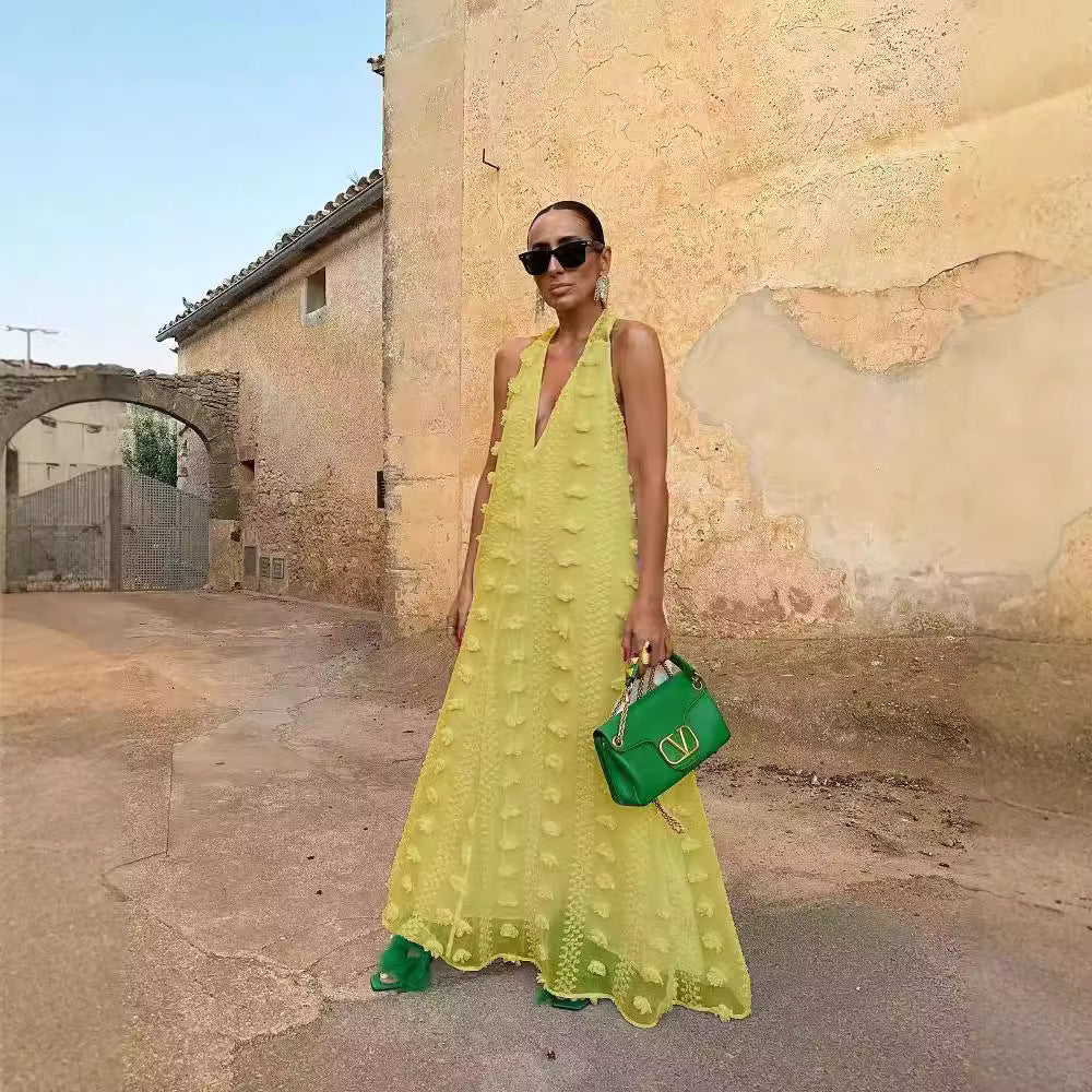 Damen Maxikleid 3D-Texturen V-Ausschnitt Norvielle