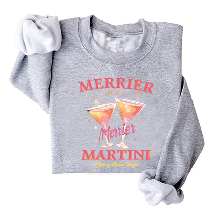 Damen Sweatshirt Cocktailmotiv Lässig Grau