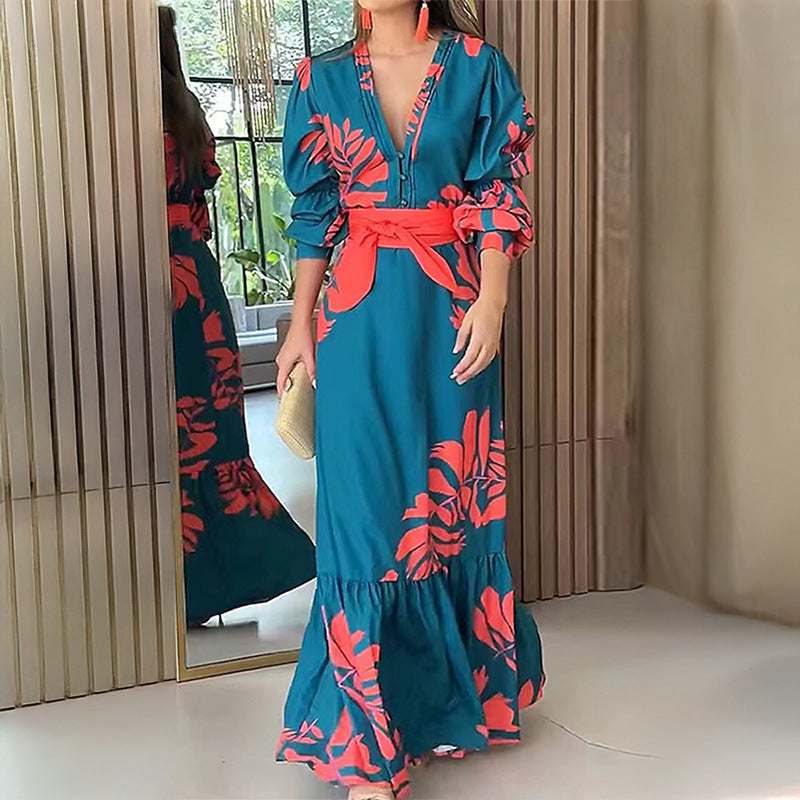 Damen Maxikleid mit Wickel-Oberteil und Puffärmeln Norvielle