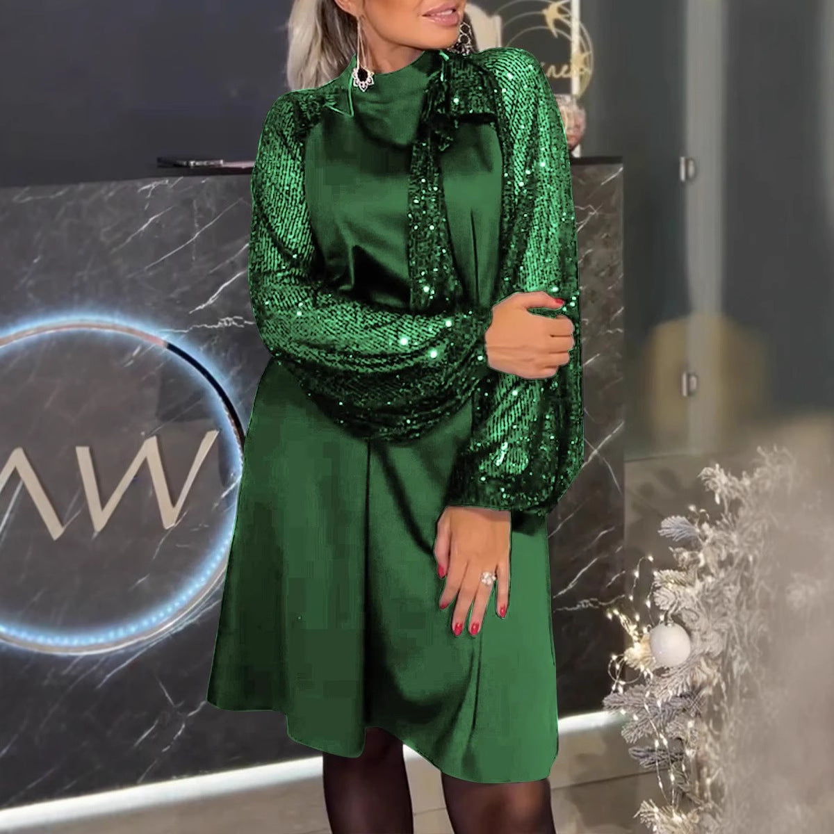 Damen Cocktailkleid Paillettenbesatz Festlicher Schnitt Norvielle