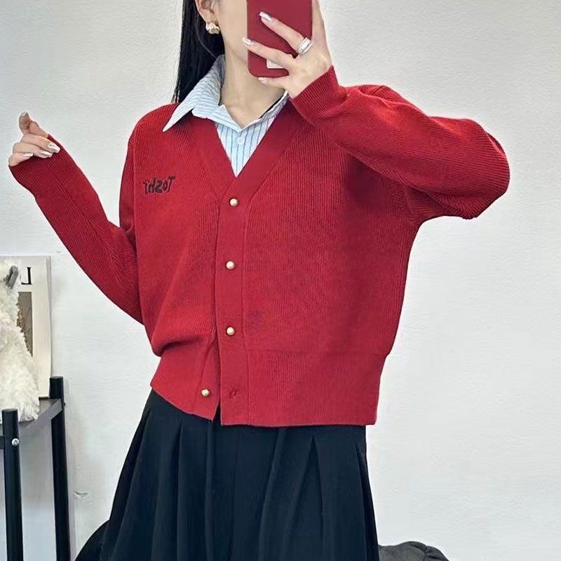 Damen Strickjacke V-Ausschnitt Dekorative Knöpfe Norvielle