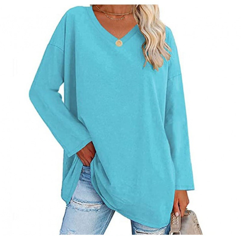 Damen Sweatshirt V-Ausschnitt Langärmlig Asymmetrisch Grau
