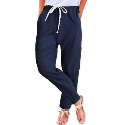 Damen Freizeithose Elastischer Bund Bindegürtel Norvielle