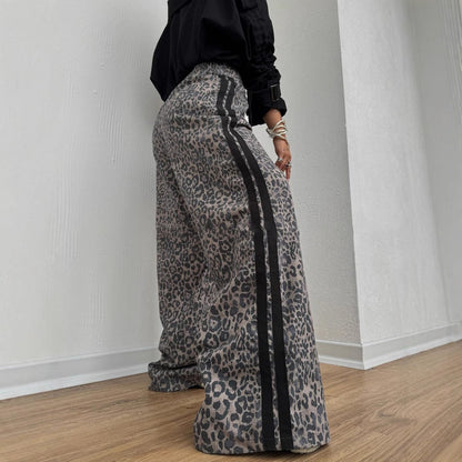 Damen Maxihose Leopardenmuster Baumwolle