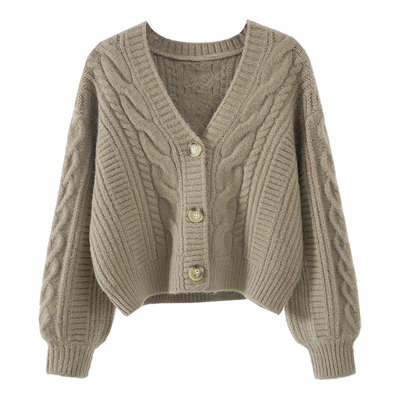 Damen Strickjacke Zopfmuster Extravagante Knöpfe Norvielle