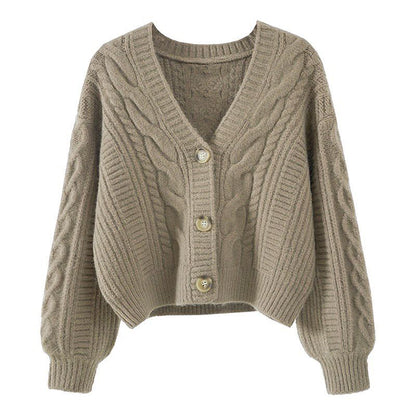 Damen Strickjacke Zopfmuster Extravagante Knöpfe Norvielle