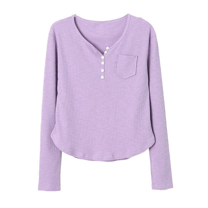 Damen Langärmeliges Henley-Oberteil mit Knopfleiste