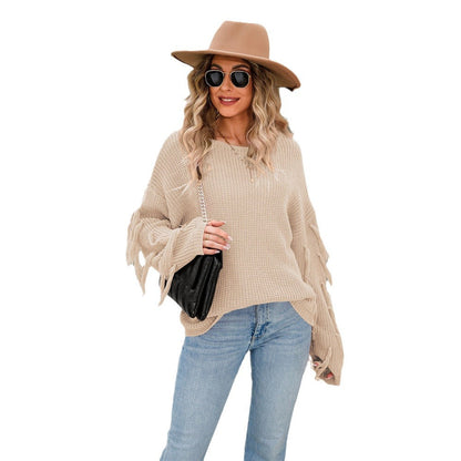 Damen Strickpullover Lässig Fransen Weit Norvielle