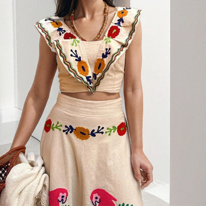 Damen Maxikleid Bunt Stickdesign