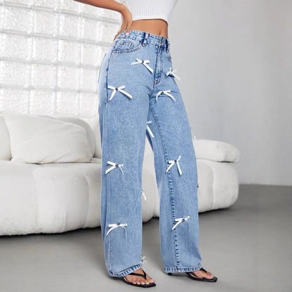 Damen Weite Jeans Dekorative Schleifen