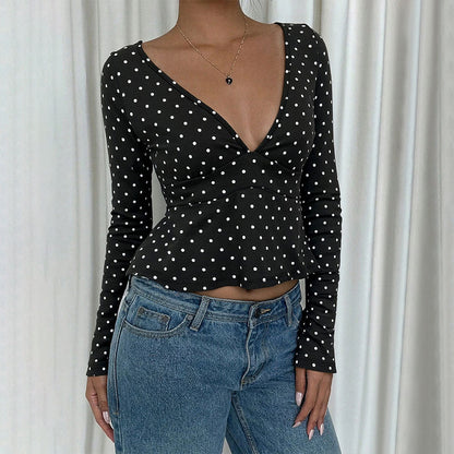 Damen Bluse Peplum Schnitt Polka Dot Muster