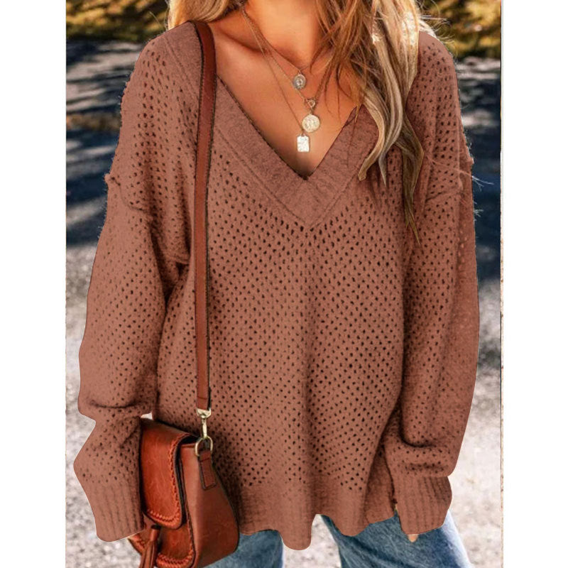 Damen Strickpullover Luftig Norvielle Lochmuster Beige