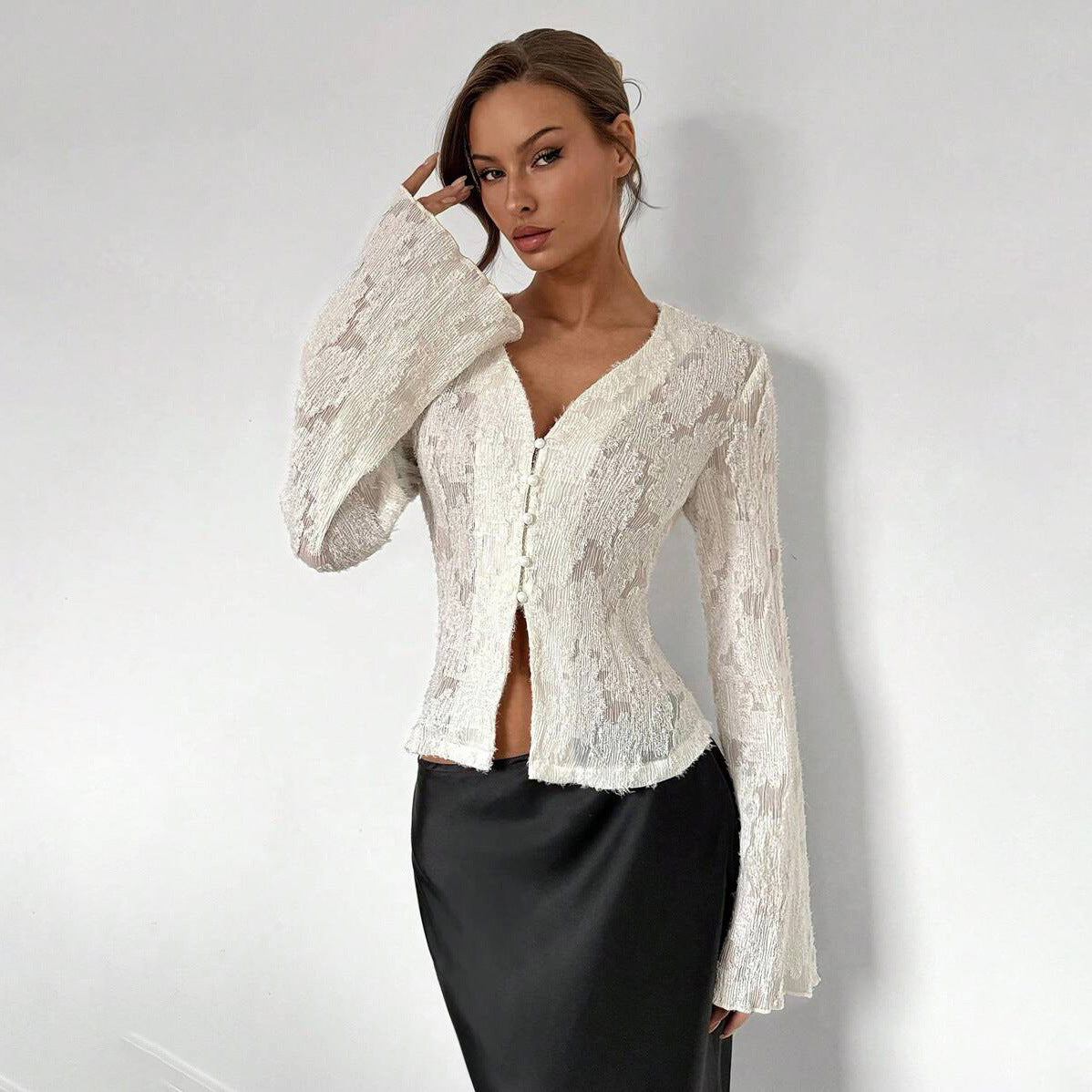 Damen Spitzenbluse Weite Ärmel Norvielle
