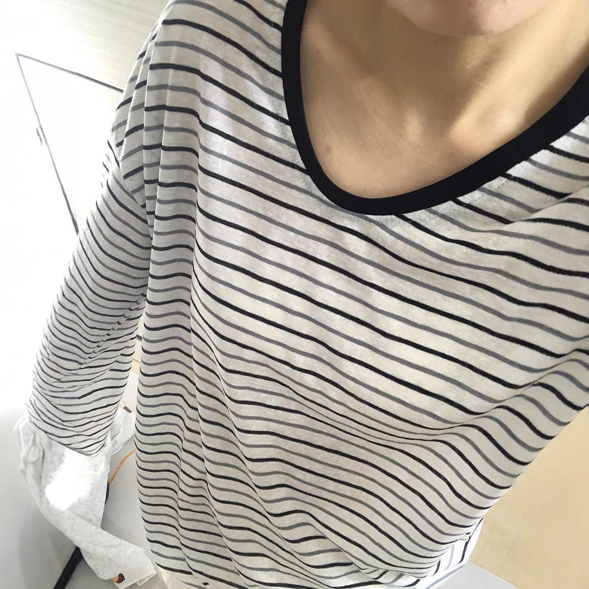 Damen Oversized Longsleeve-Shirt Gestreift Weite Ärmel Norvielle