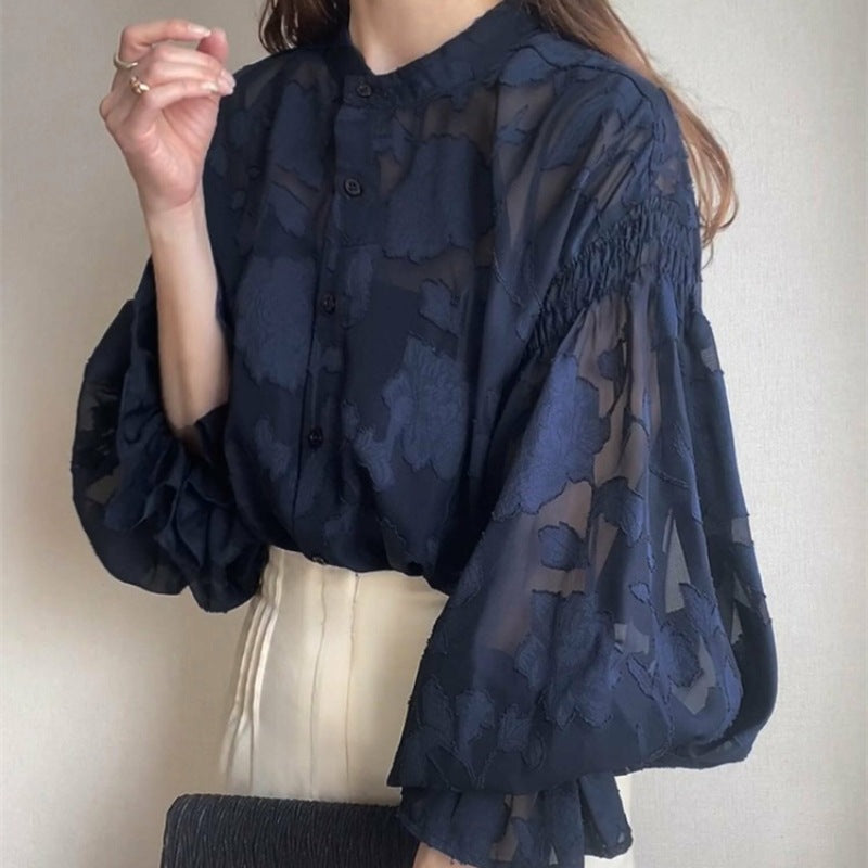 Damen Bluse mit Stickmuster Voluminöse Ärmel Norvielle