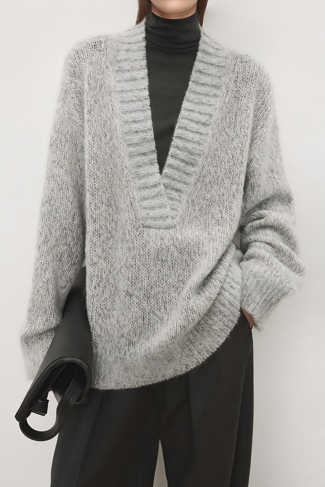 Damen Strickpullover V-Ausschnitt Lässiger Schnitt Norvielle