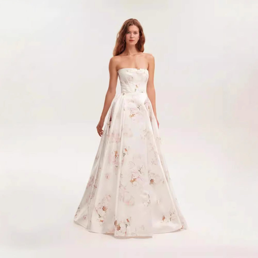 Damen Maxikleid Blütenmuster Schulterfrei Norvielle