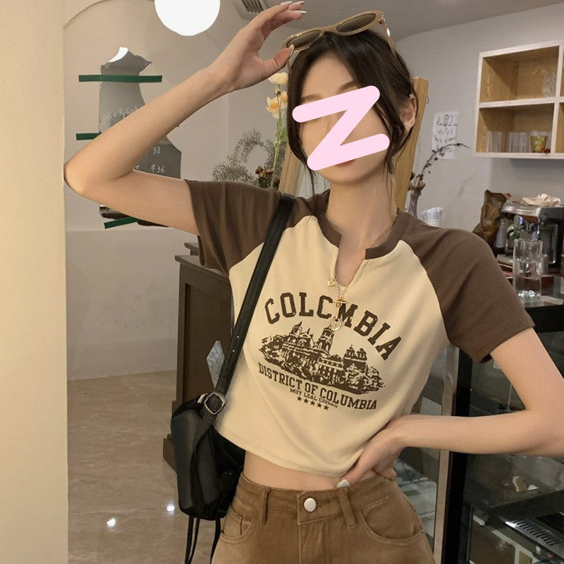 Damen T-Shirt Retro-Print Baumwolle Bequem