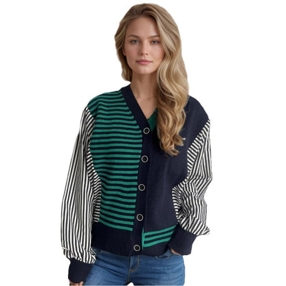 Damen Strickcardigan Gestreift Komfortschnitt Beige