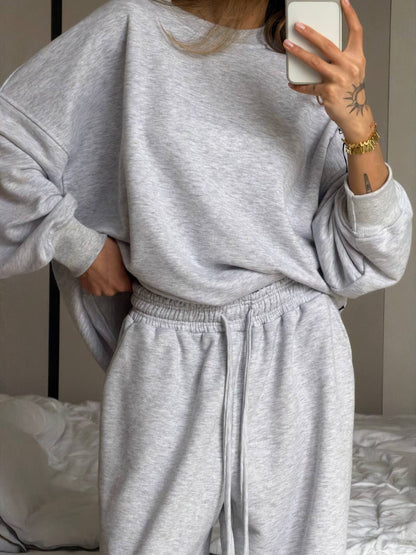 Damen Oversize Sweatshirt Lässig Breite Bündchen Grau