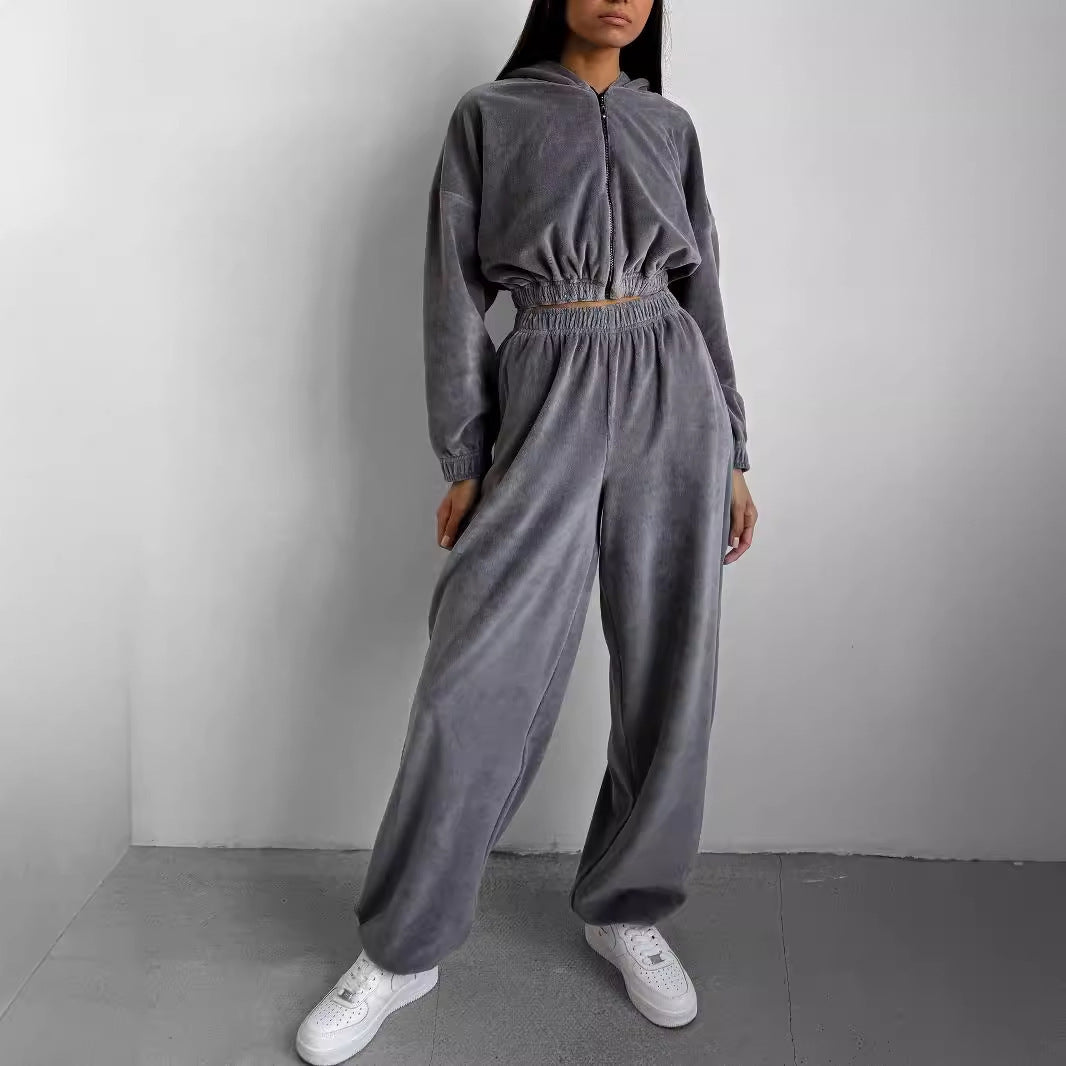 Damen Fleece-Sportanzug Hochgeschlossen Elastisch Schwarz Norvielle - Norvielle