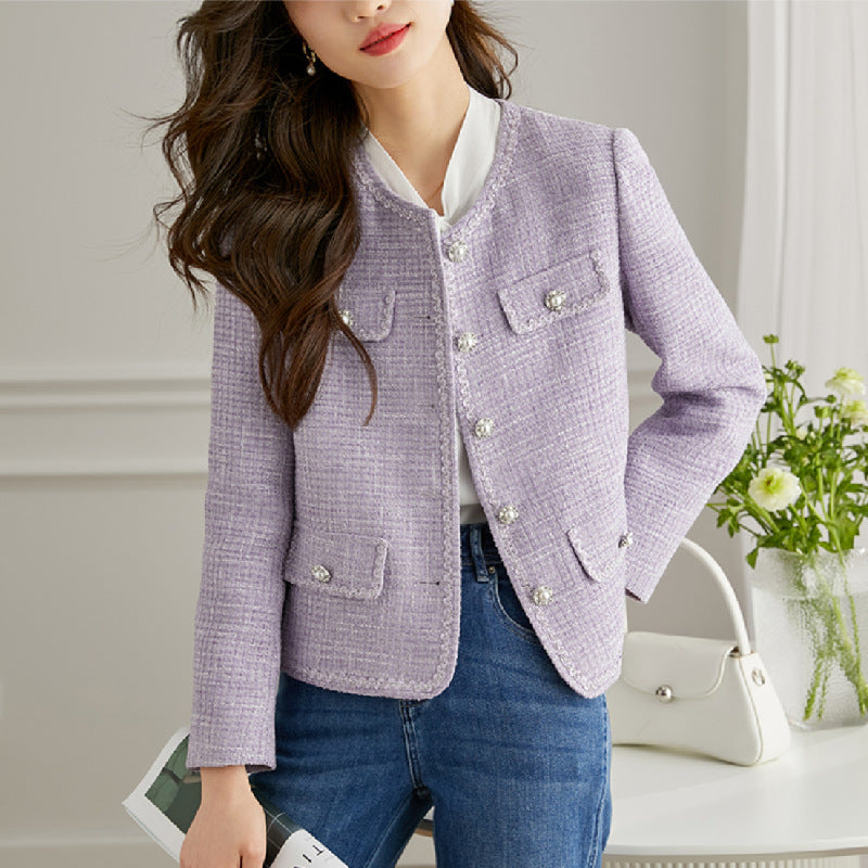 Damen Tweedjacke Perlendetails Elegantes Design Schwarz - Norvielle