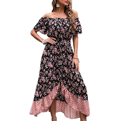 Damen Off-Shoulder Maxikleid mit floralem Muster und hohem Schlitz