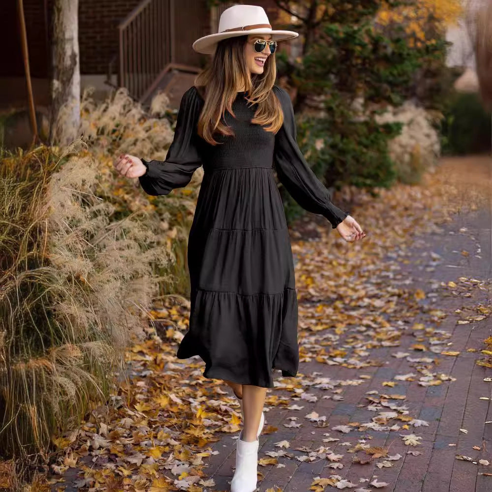 Damen Langarmkleid mit Raffung und Volantdetail Norvielle
