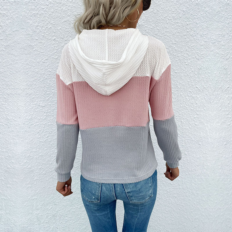 Damen Kapuzenpullover Gestreift Waffeldesign