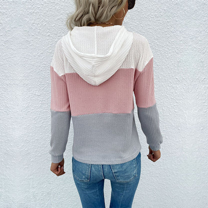 Damen Kapuzenpullover Gestreift Waffeldesign