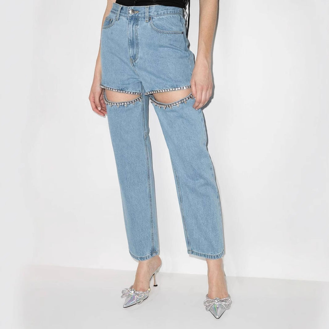 Damen Destroyed Jeans Glänzende Applikationen Norvielle