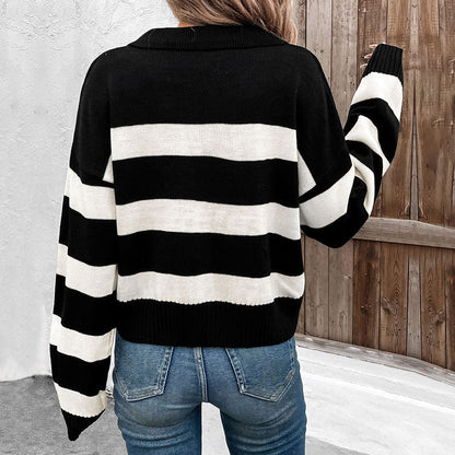 Damen Pullover Gestreift V-Ausschnitt Langärmlig Norvielle