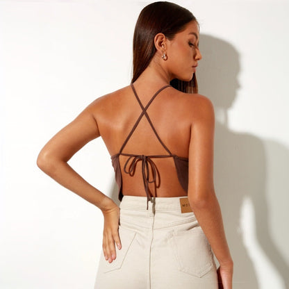Damen Halterneck- mit Schlüsselausschnitt und Raffung