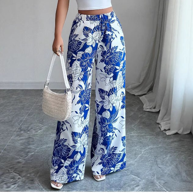 Damen Palazzo-Hose Florales Design Hochtailliert Schwarz Norvielle - Norvielle