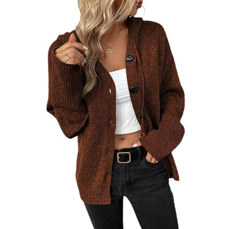 Damen Strickjacke Kapuze Grobstrick Beige