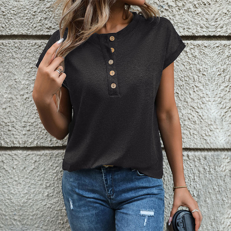 Damen T-Shirt Knopfleiste Lässiger Schnitt Norvielle
